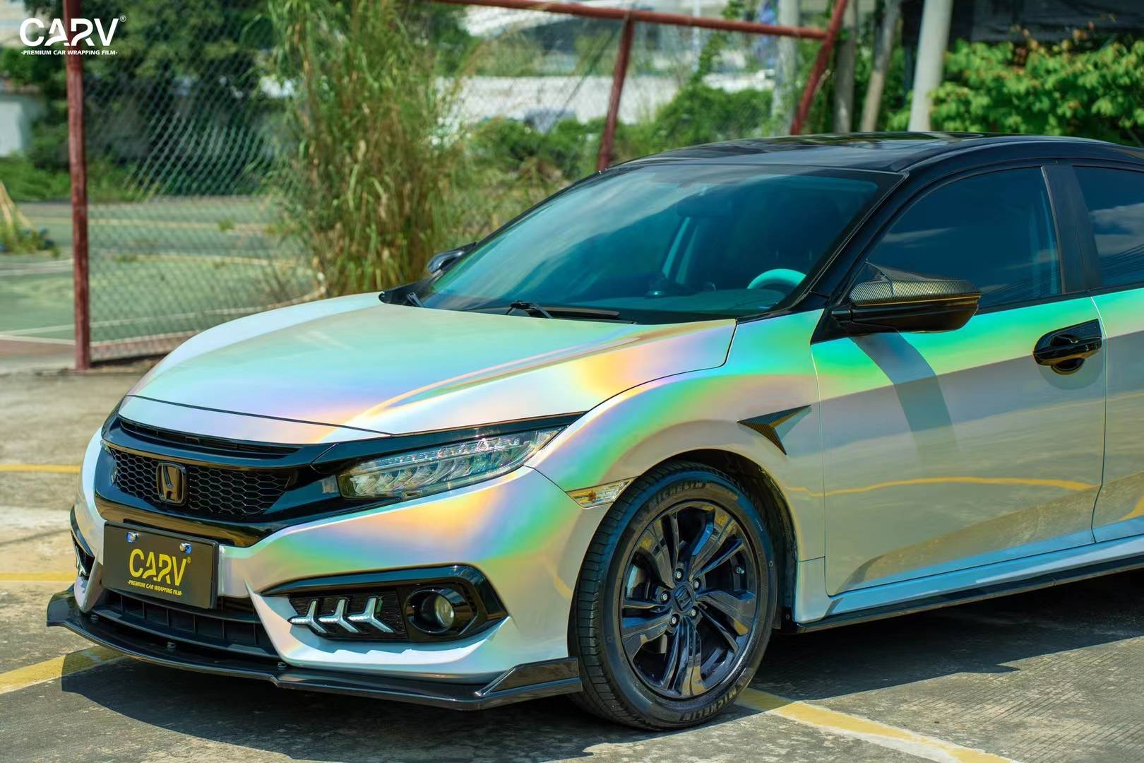 本田思域卡孚改色膜白金液态镭射白,高调突出的镭射质感_搜狐汽车