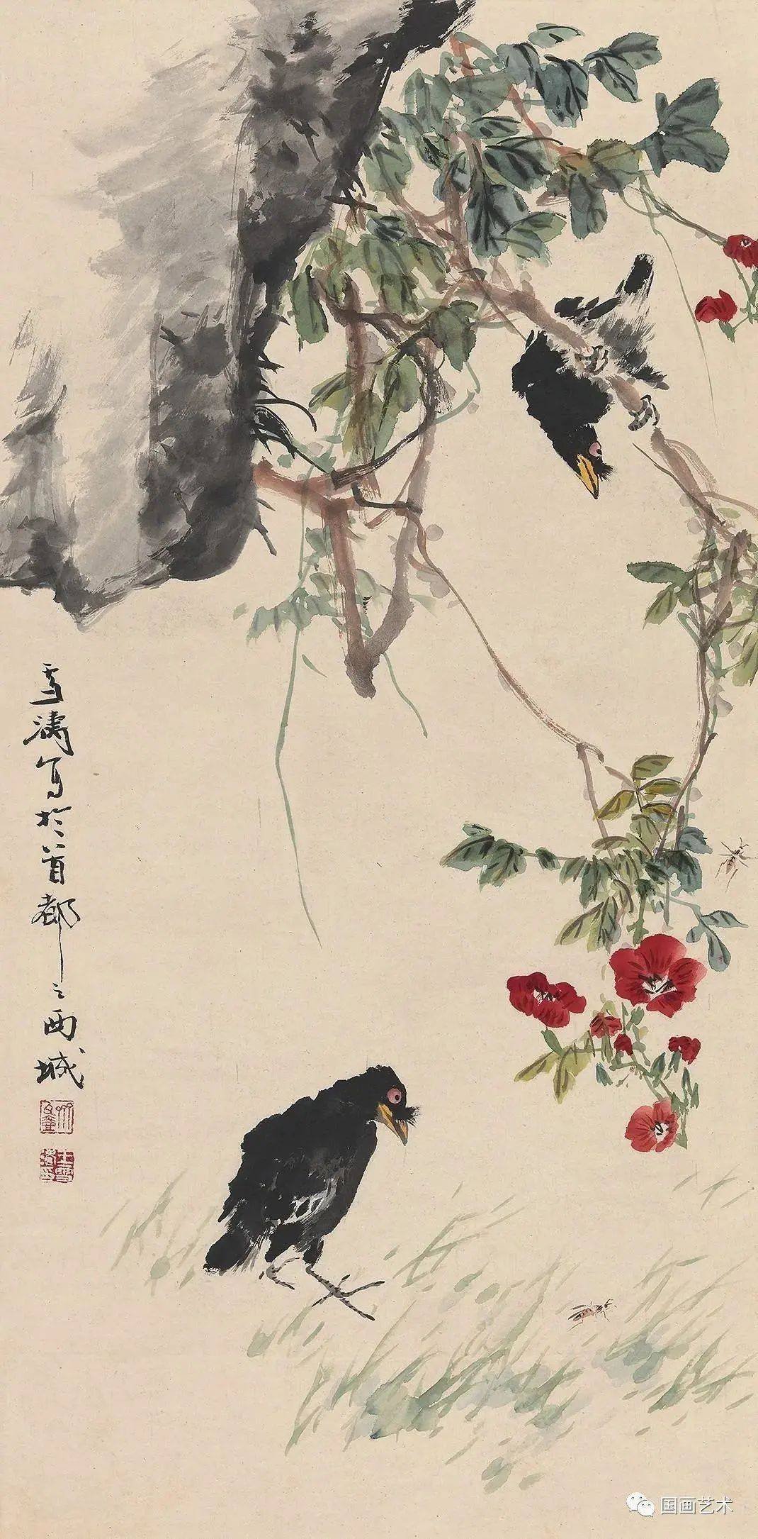 王雪涛笔下的凌霄,清新灵妙_八哥_花鸟画_写意