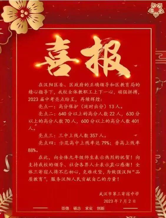 武汉市40 初中2023中考喜报出炉!_实验_外国语_武昌区