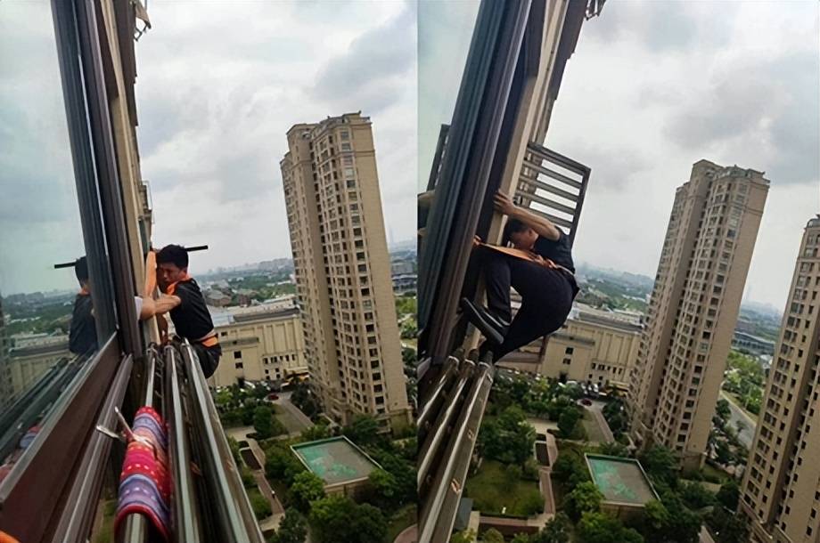 男子不系安全绳赤身爬高楼装空调,高空作业更需紧绷安全弦_安装者