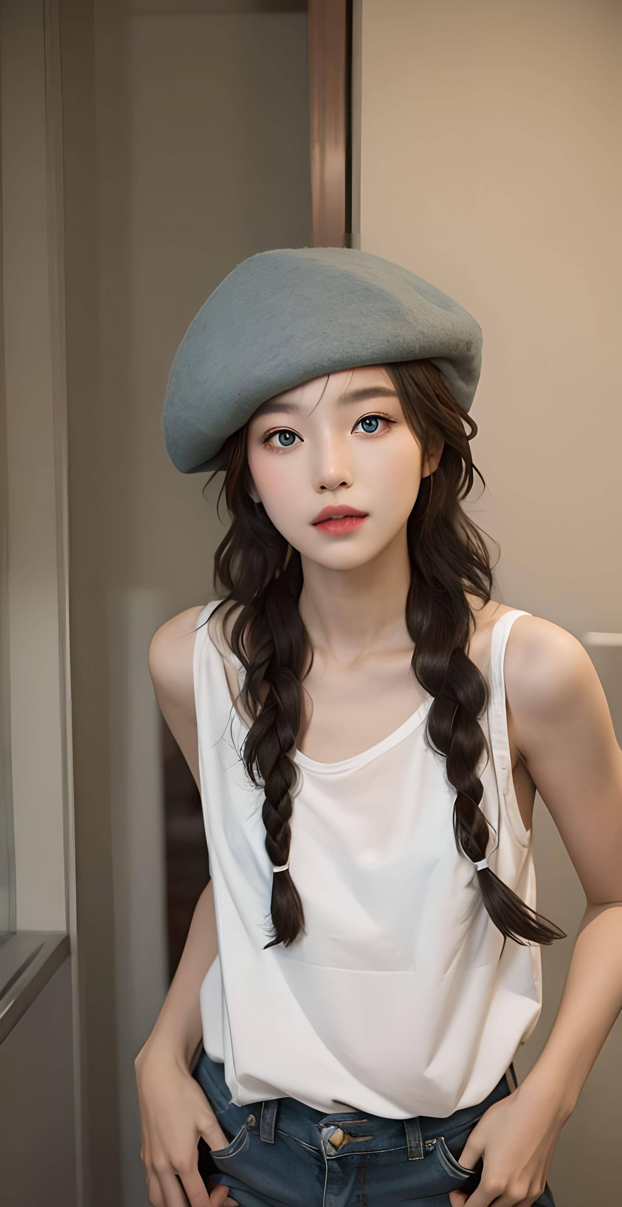 ai美女:干净可爱,清新脱俗_形象_辫子_贝雷帽