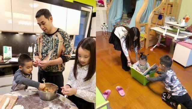 赵文卓和子女包饺子过冬至3个孩子一起玩耍很温馨_女儿_儿子_照片
