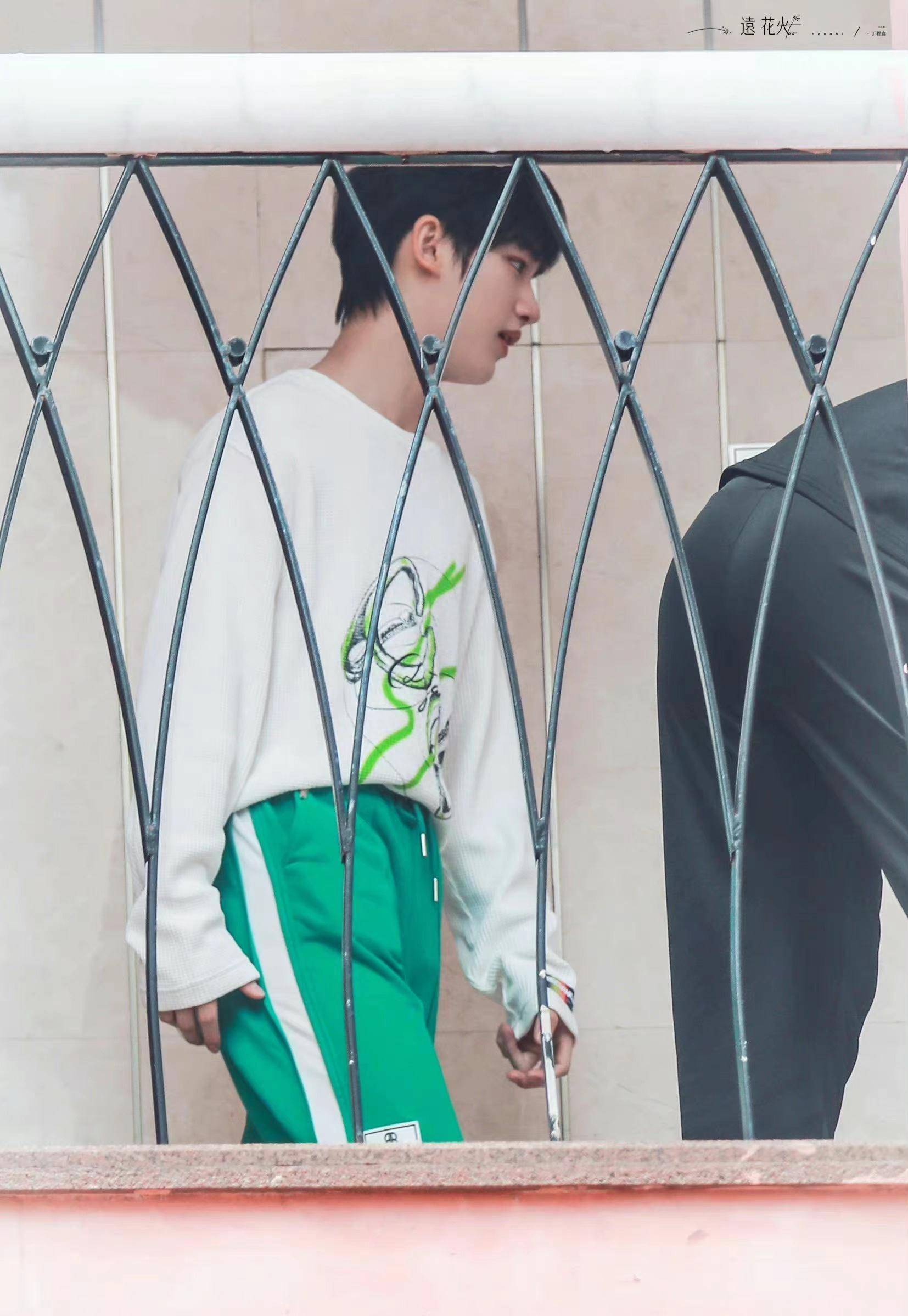 丁程鑫《花儿与少年》上班,白色t恤绿色裤子,粉丝:少年感满满_一定的