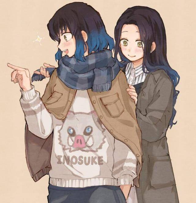 鬼灭之刃:穿着休闲装的cp,善逸与祢豆子牵手,蛇恋两柱太甜了_动漫