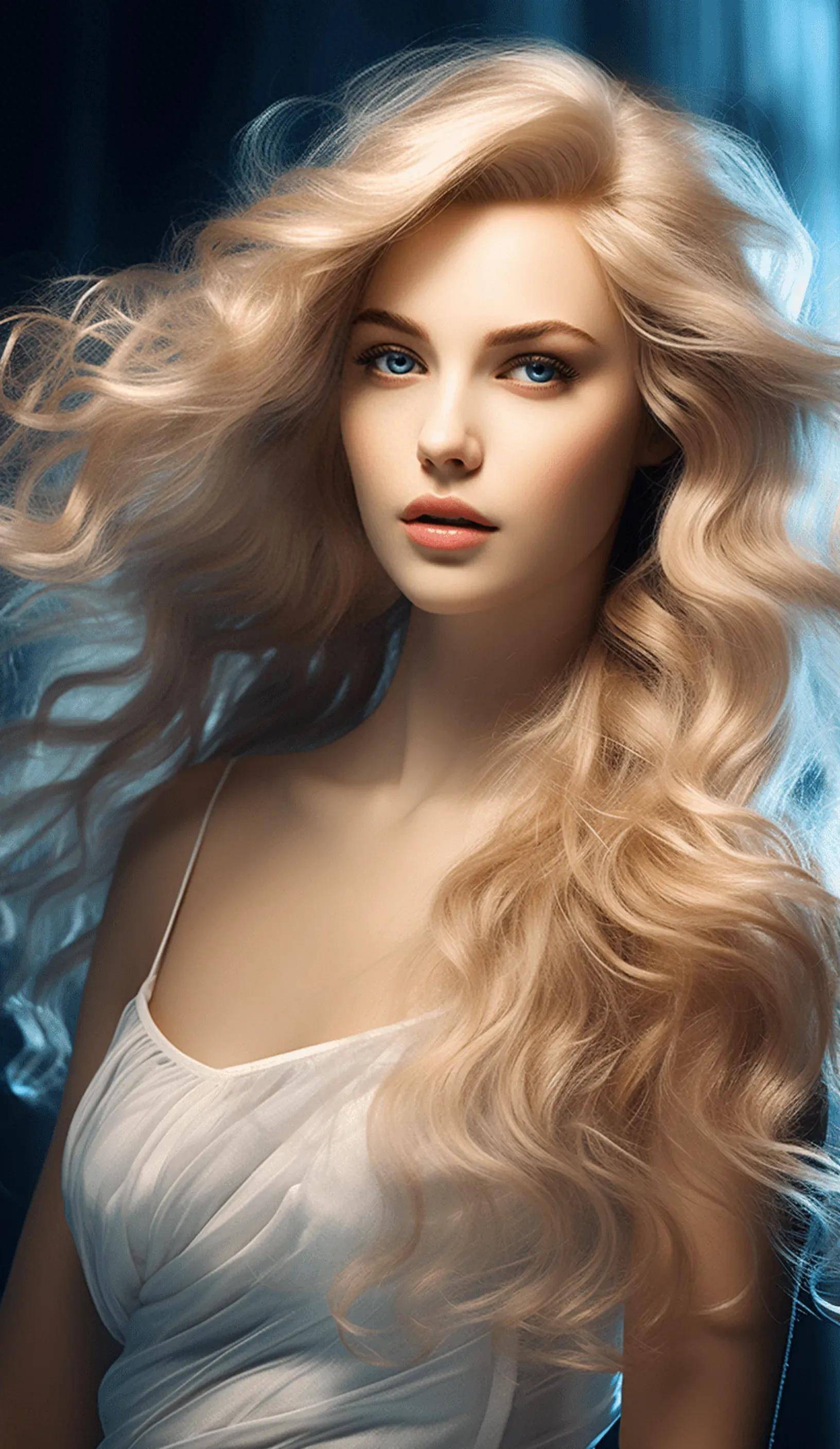 金发美女如太阳般光芒四射,他的梦幻般的美丽让你着迷!