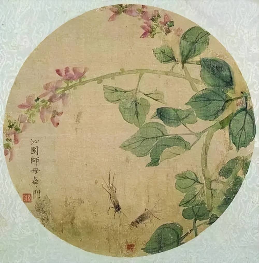 辽宁省博物馆藏有1906年齐白石44岁为胡沁园师母画的"花卉蟋蟀"团扇.