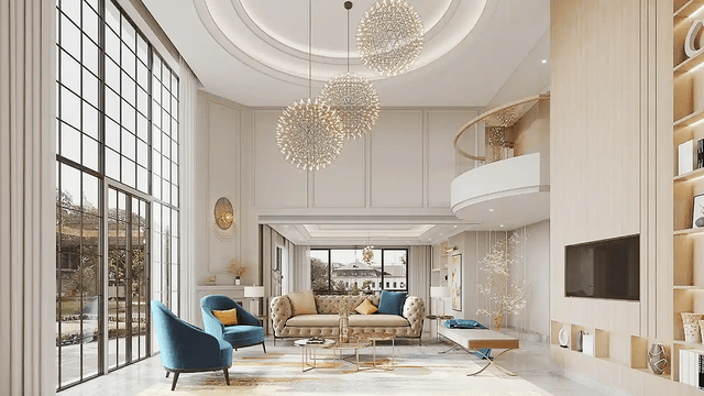 闺蜜说:这挑空客厅,放在整个装修界都很炸裂!_设计_落地窗_别墅