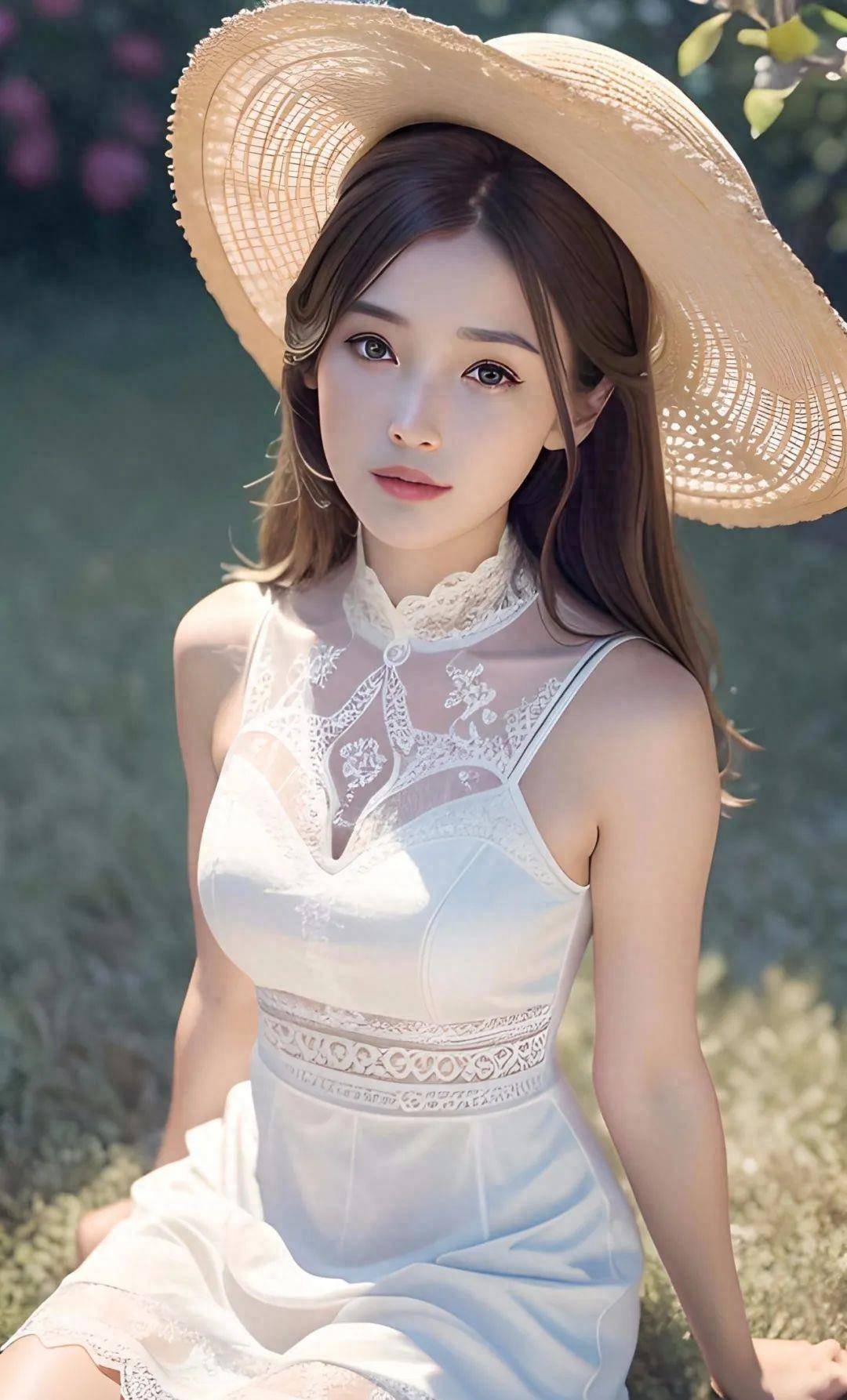 ai画美:穿着纯白蕾丝裙的美女,洁白如雪