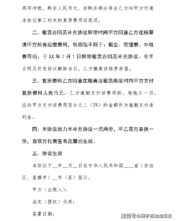 模板|承租人提前解除房屋租赁合同协议书