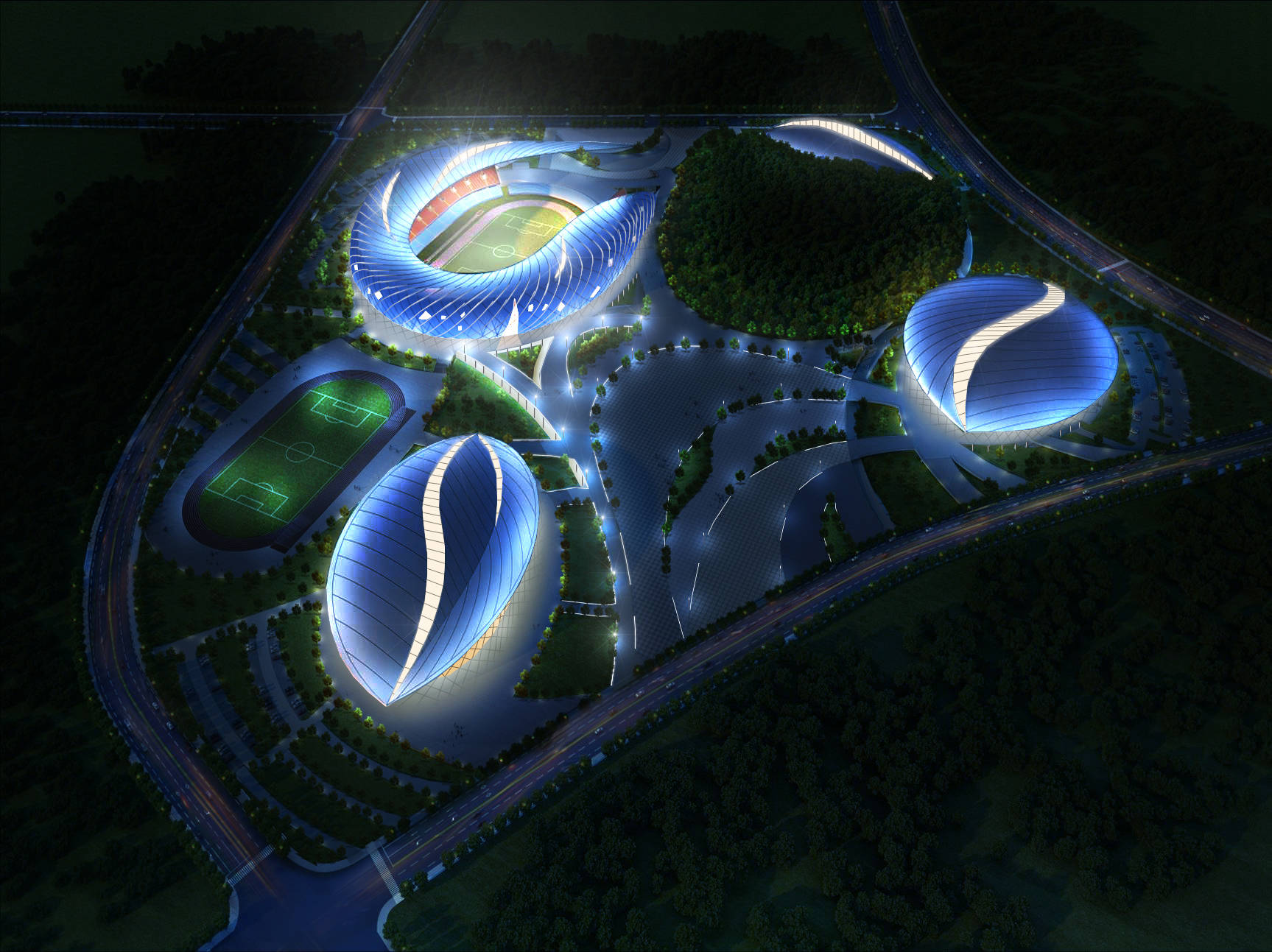集丰照明|遵义奥体中心夜景灯光设计_建筑_体育场_实景图