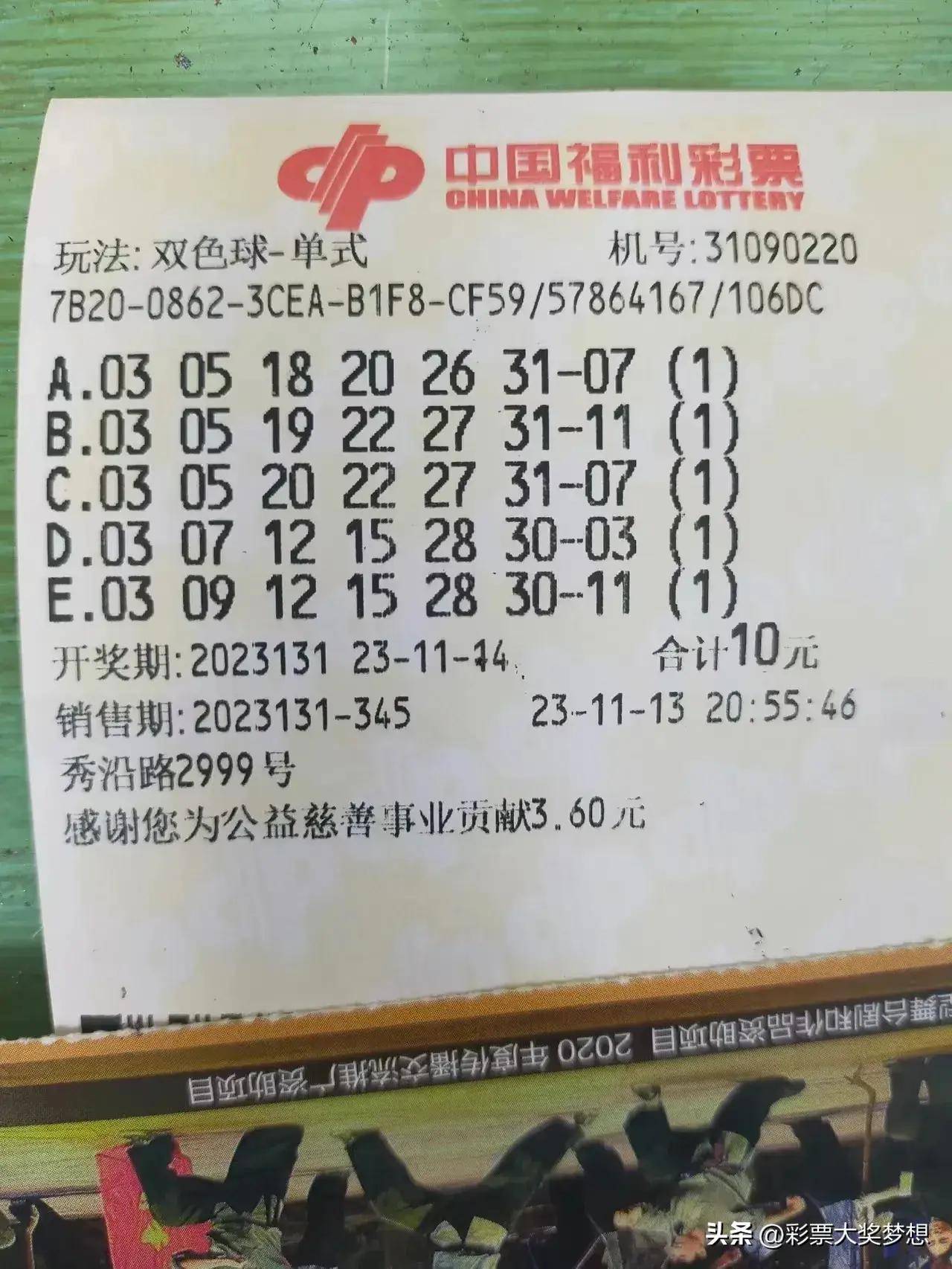 双色球第131:龙头01,凤尾33,除20码,定三蓝,5胆5拖1蓝领晒票_全国