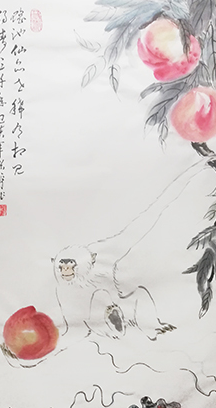 张焯作品《白猿献寿》规格:100cmx55cm张焯作品《杨万里〈桂花〉》不