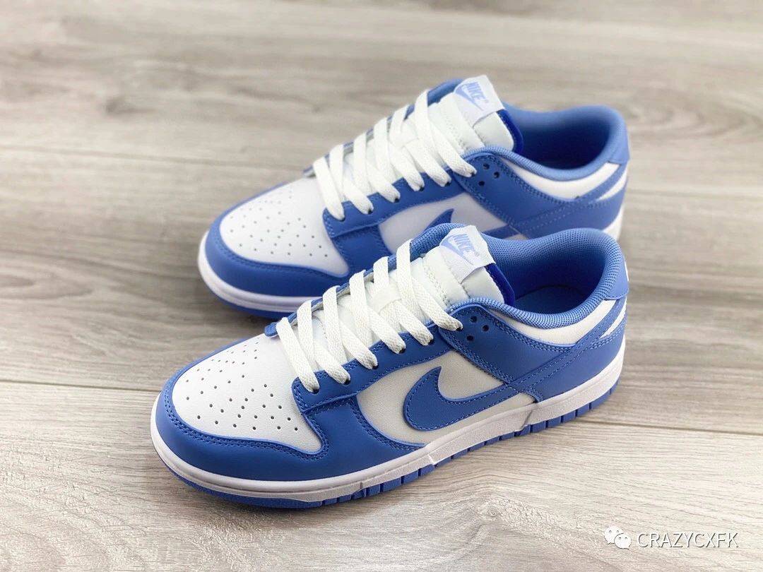 耐克白蓝 nike dunk low polar blue 低帮极蓝板鞋_白色_logo_蓝色