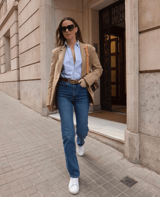 西班牙时尚博主zina charkoplia 酷飒大女主简约通勤穿搭_白色_绿色