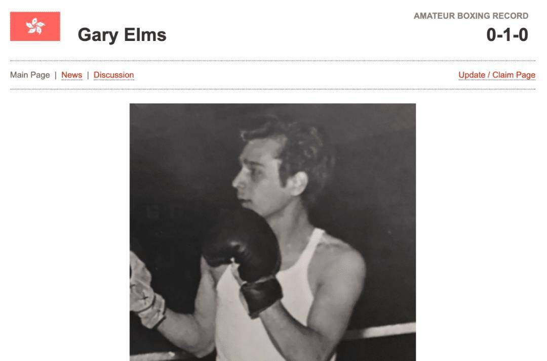 拳击战绩是1胜0平0负,他唯一一场比赛的对手名叫加里·埃尔姆斯(gary