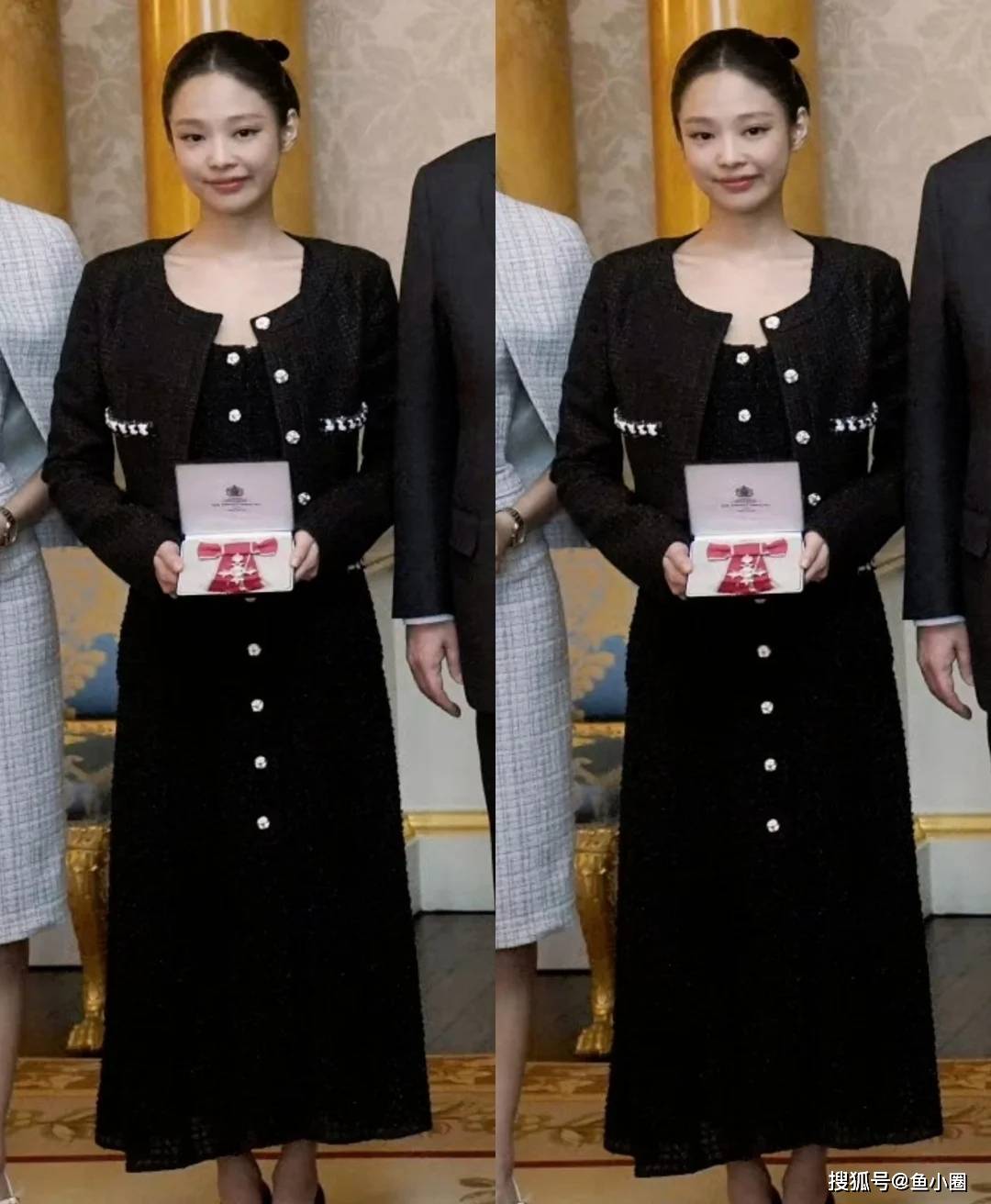 两套造型都很简单,第二套相比第一套略微有点压身高,不够利落,合影时