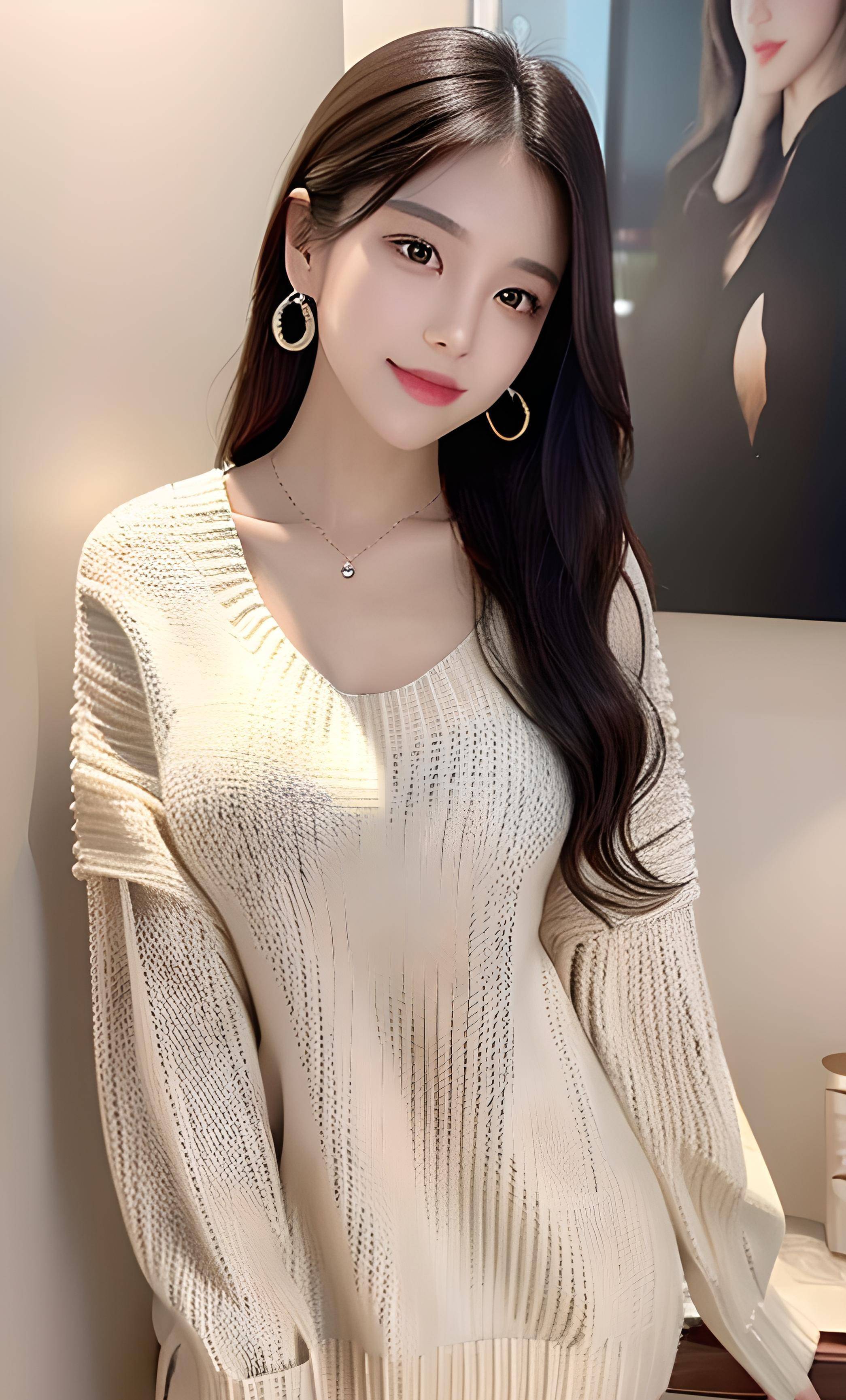 绝美画面:墨绿毛衣女神魅力尽显_气质_美女_墨绿色