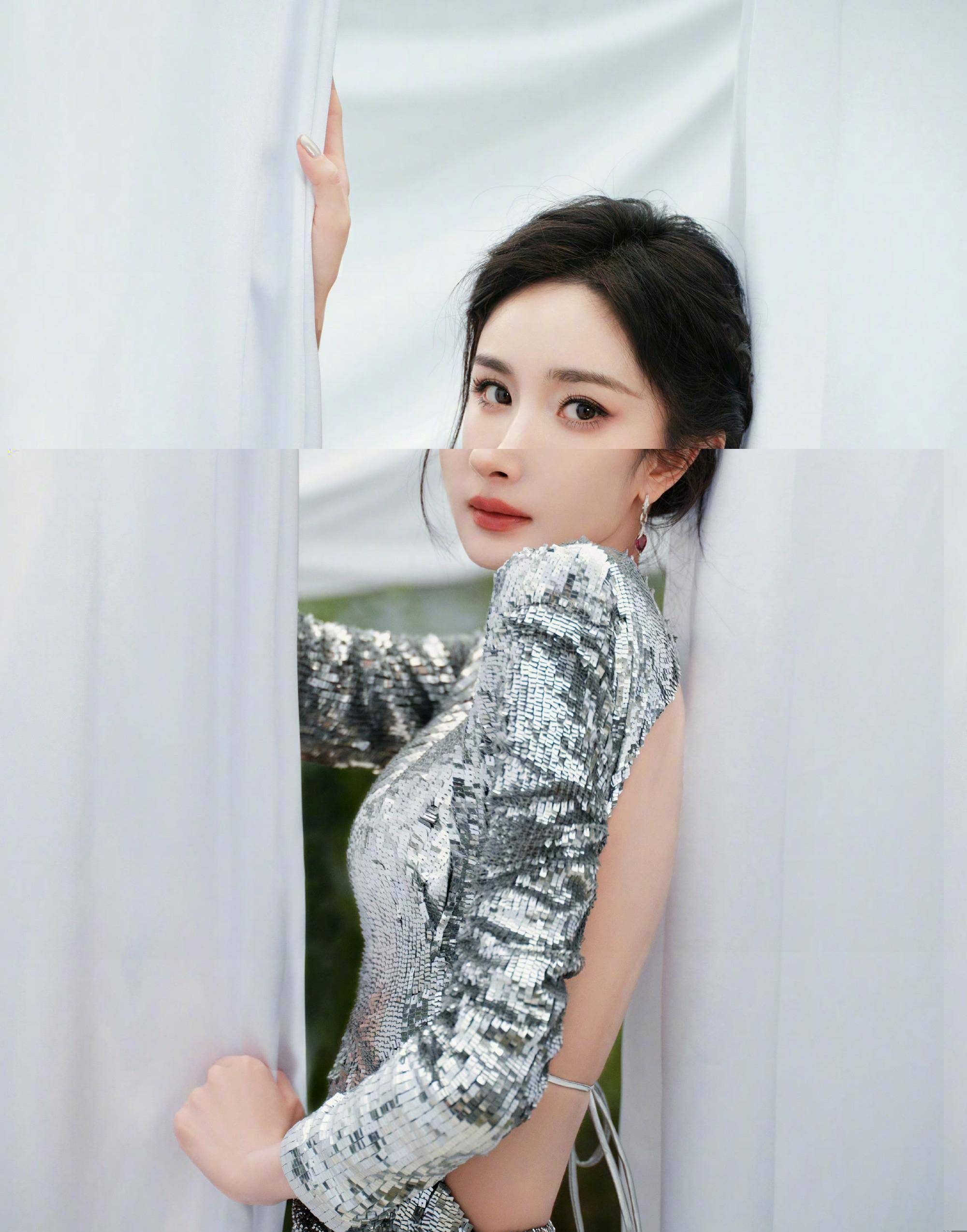 杨幂穿上银色飘逸长裙,立刻变身仙女!美丽达到新高度_气质_女神_裙子
