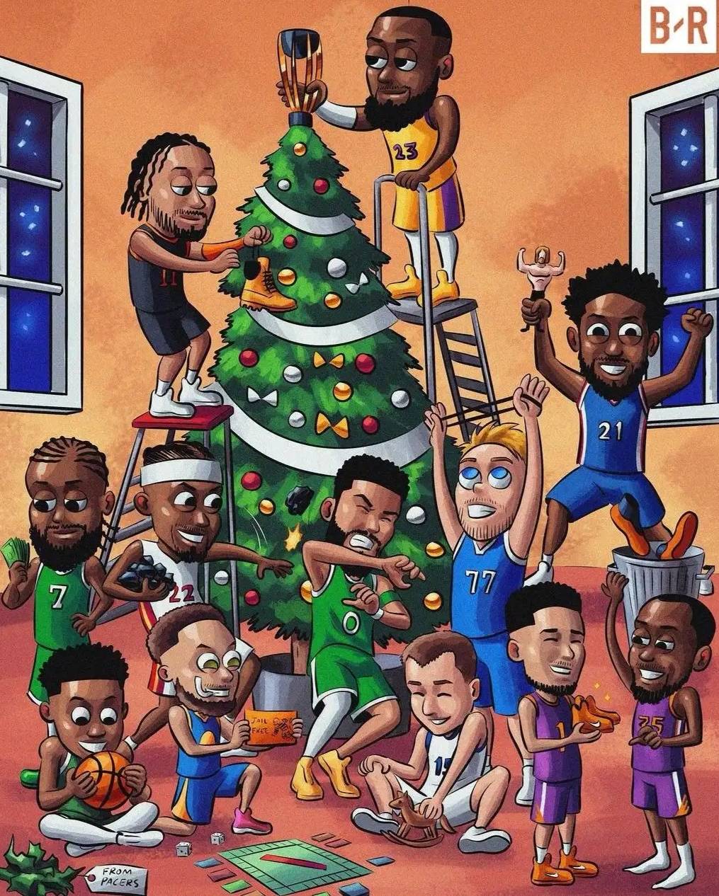 nba及各球队配有趣卡通图祝大家圣诞快乐!_大战_小时_球星