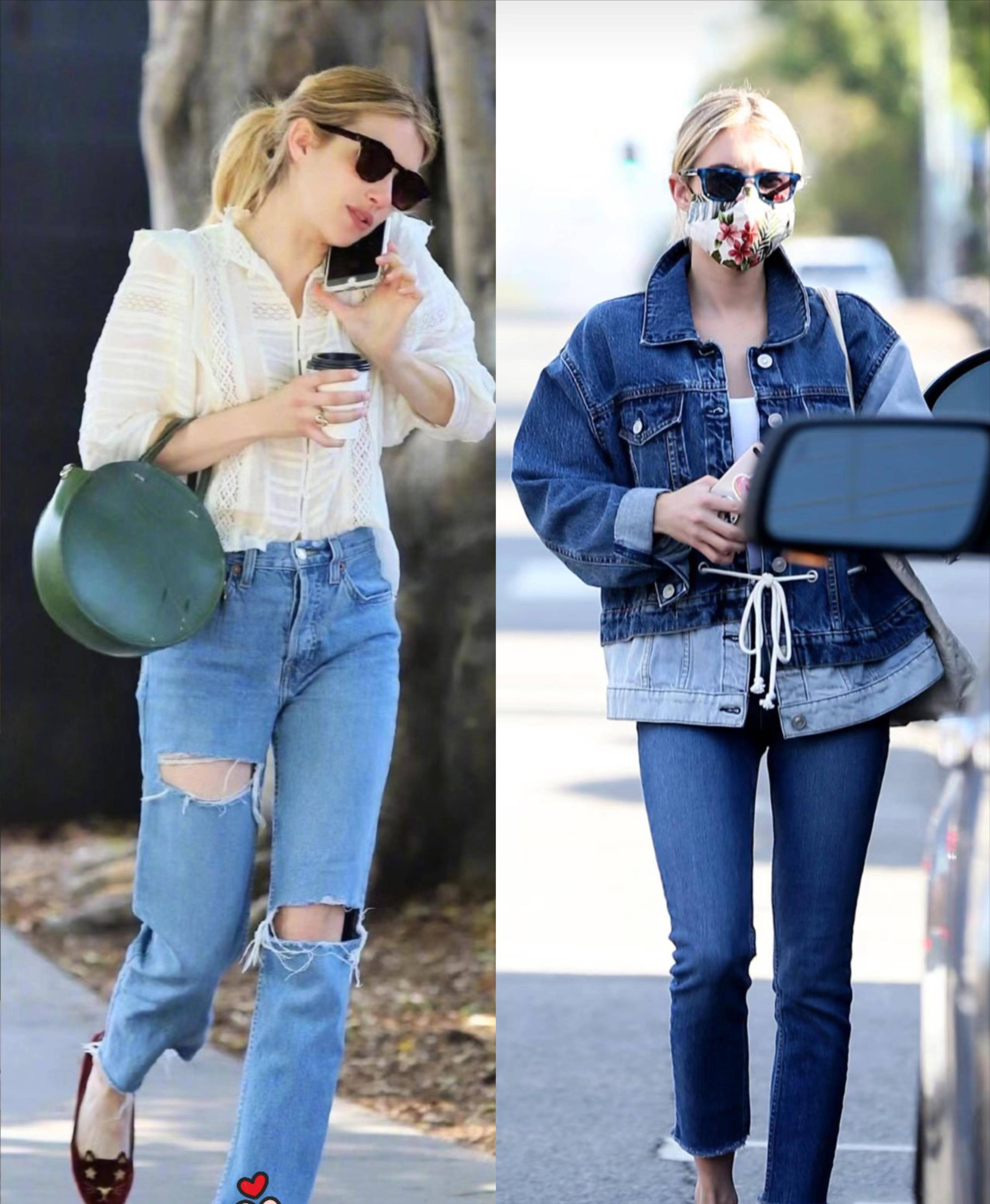 艾玛·罗伯茨虽然身材不错,但穿牛仔裤和裤子还是会考虑腰部的形状