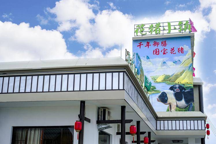 流沙河镇鸿富村花猪小镇(流沙河镇供图)花猪小镇是集花猪主题农庄