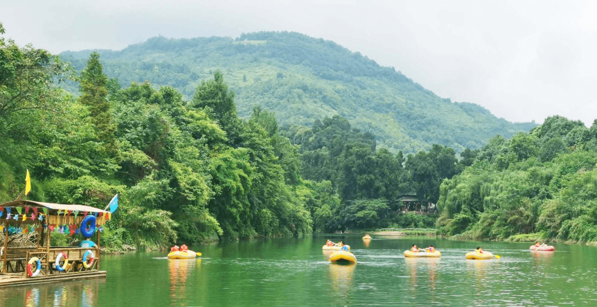 夏日水上狂欢鹤鸣山道源漂流生态丛林漂流皮划艇竹筏