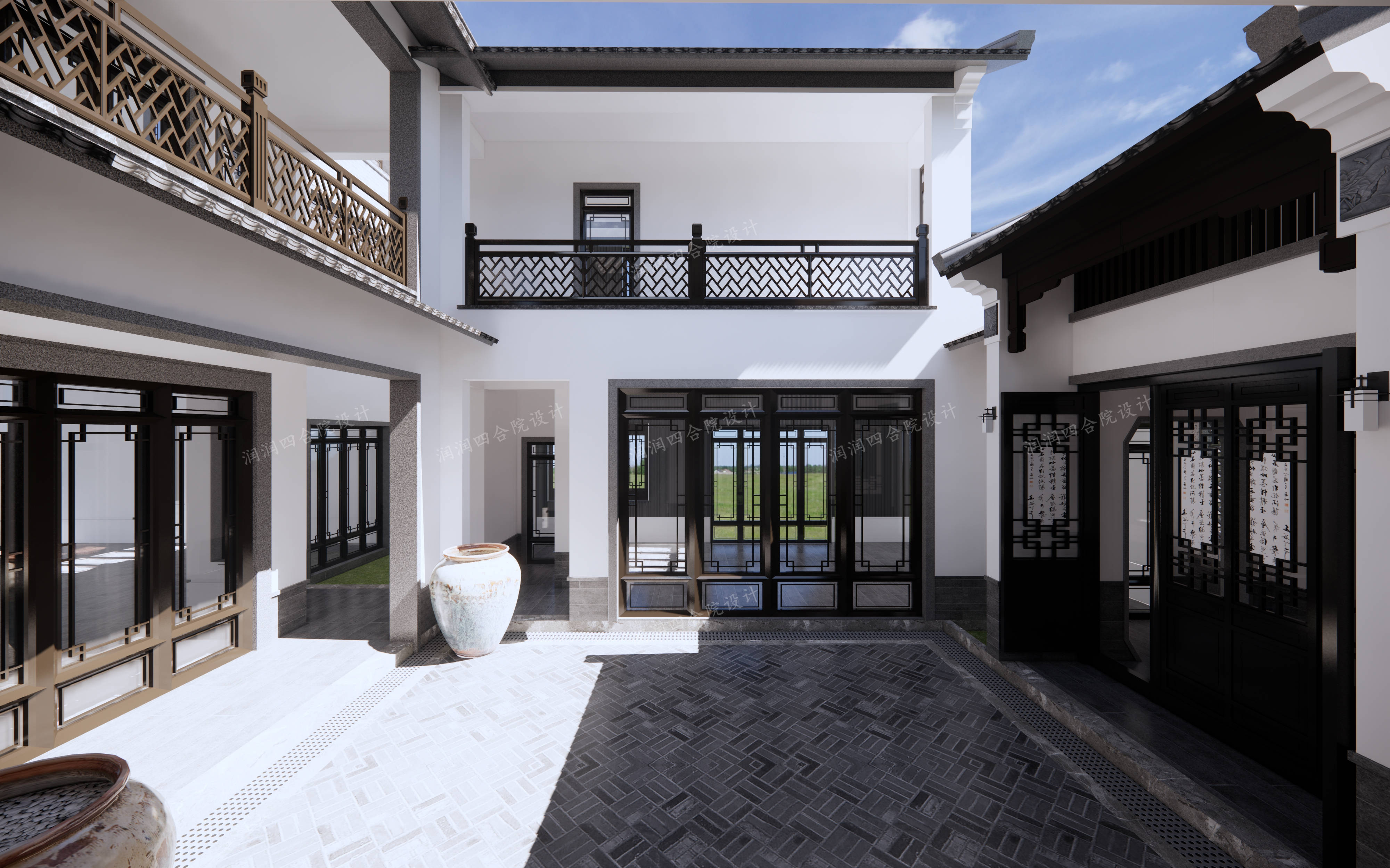 事业有成回村建一座新中式四合院带双复式大厅润润四合院设计刘鹰
