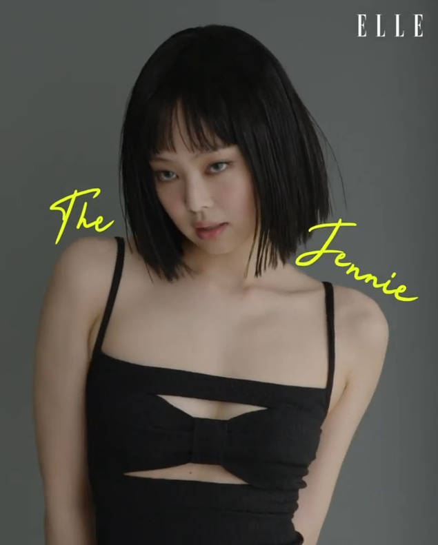 jennie短发杂志造型曝光黑发齐刘海甜美酷飒