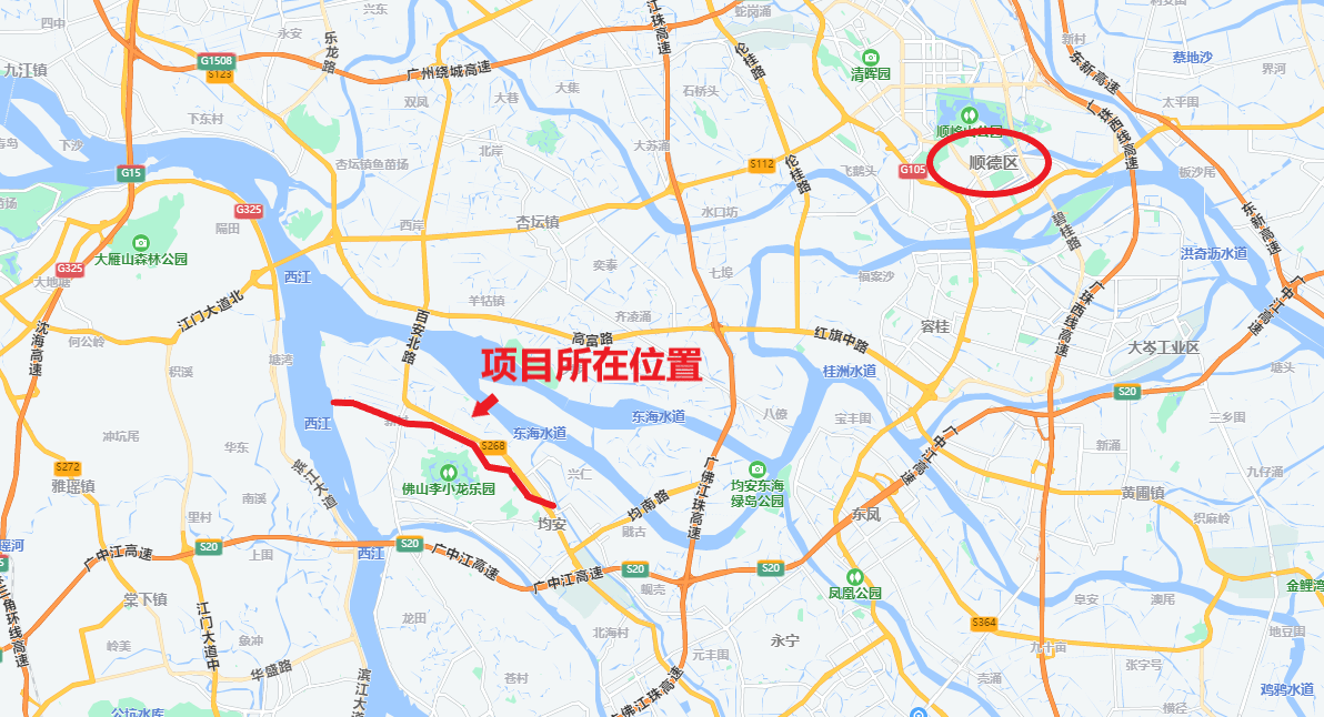 广东佛山一河两岸改造工程，面积125374平方米，岸线全长8.3公里