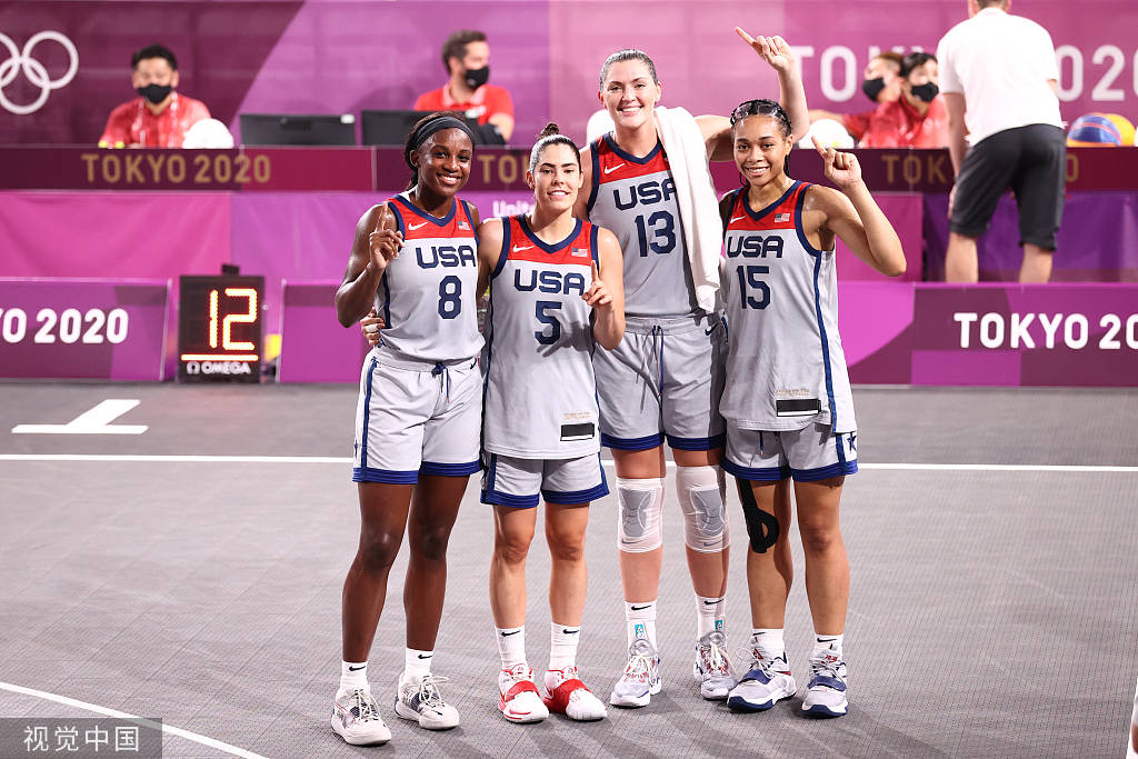 高清:女子三人篮球美国胜俄罗斯奥运队 众将庆祝
