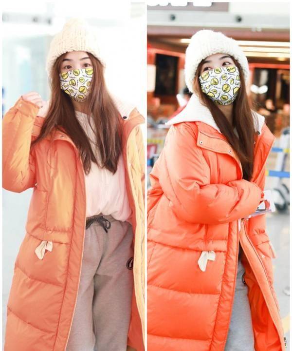 张含韵|张含韵真有30多了?穿萝卜色羽绒服跟小姑娘似的,也太可爱了