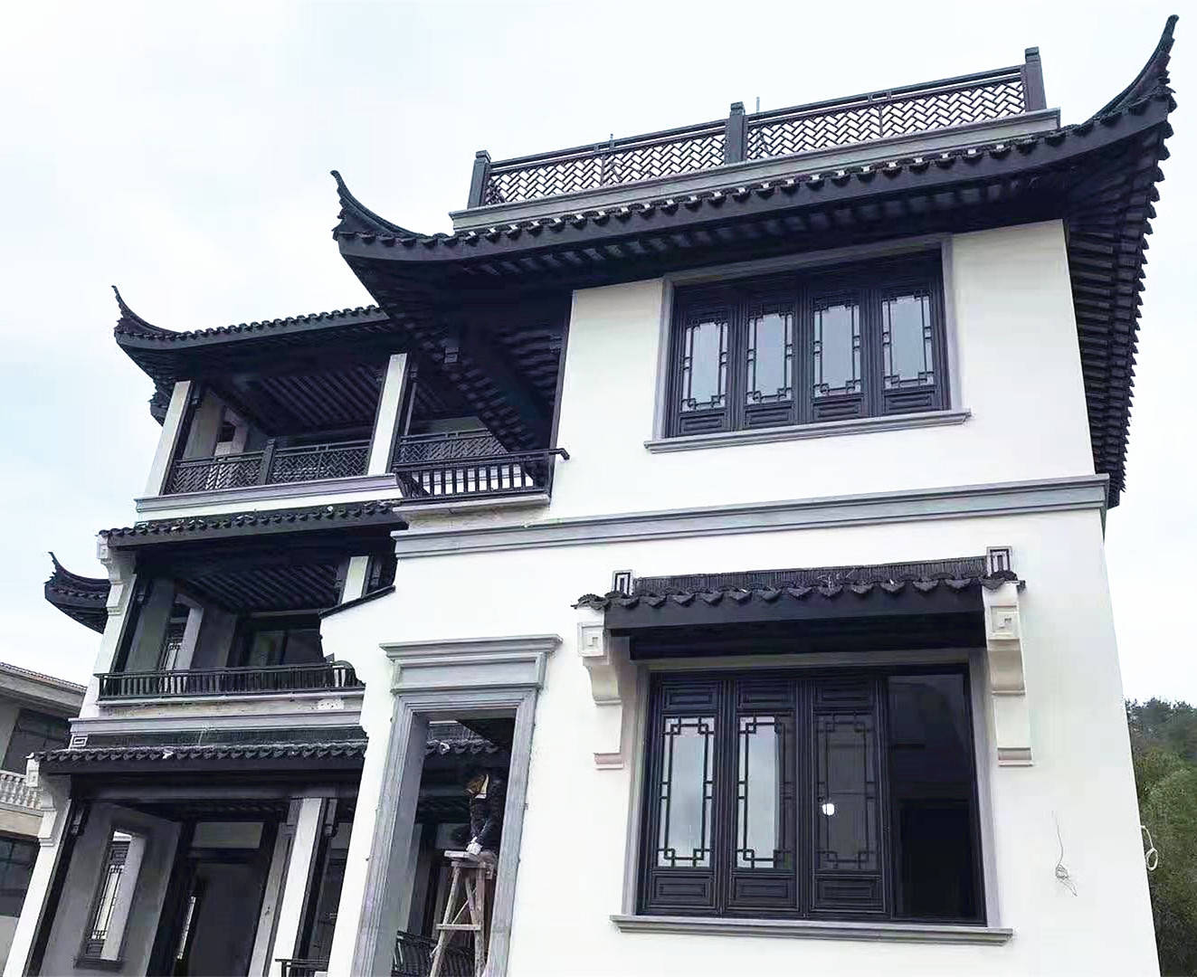 新中式院子概念,住宅中式仿古门窗「冠墅阳光」