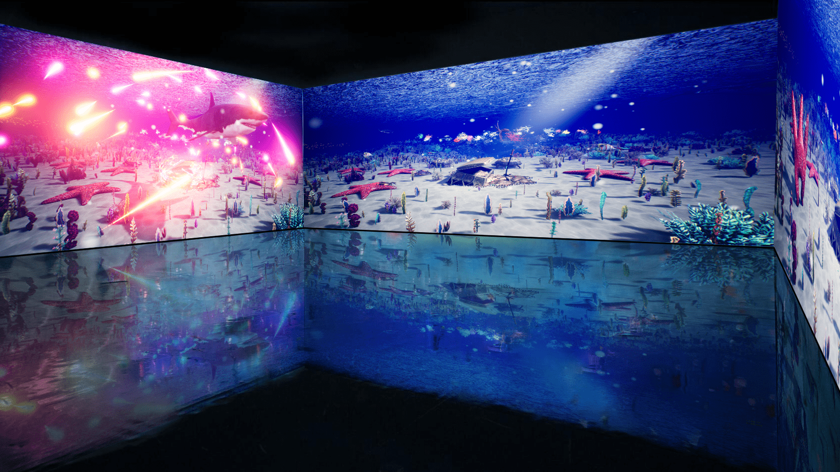 项目集结了沉浸式技术,全息投影,雾幕,传感交互等多媒体声光电设备