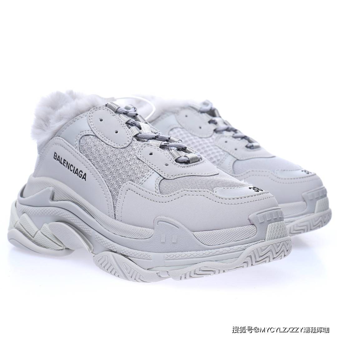 厚底 巴黎世家Balenciaga Triple S Clear Sole Sneaker 厚底增高运动球鞋浅灰加绒