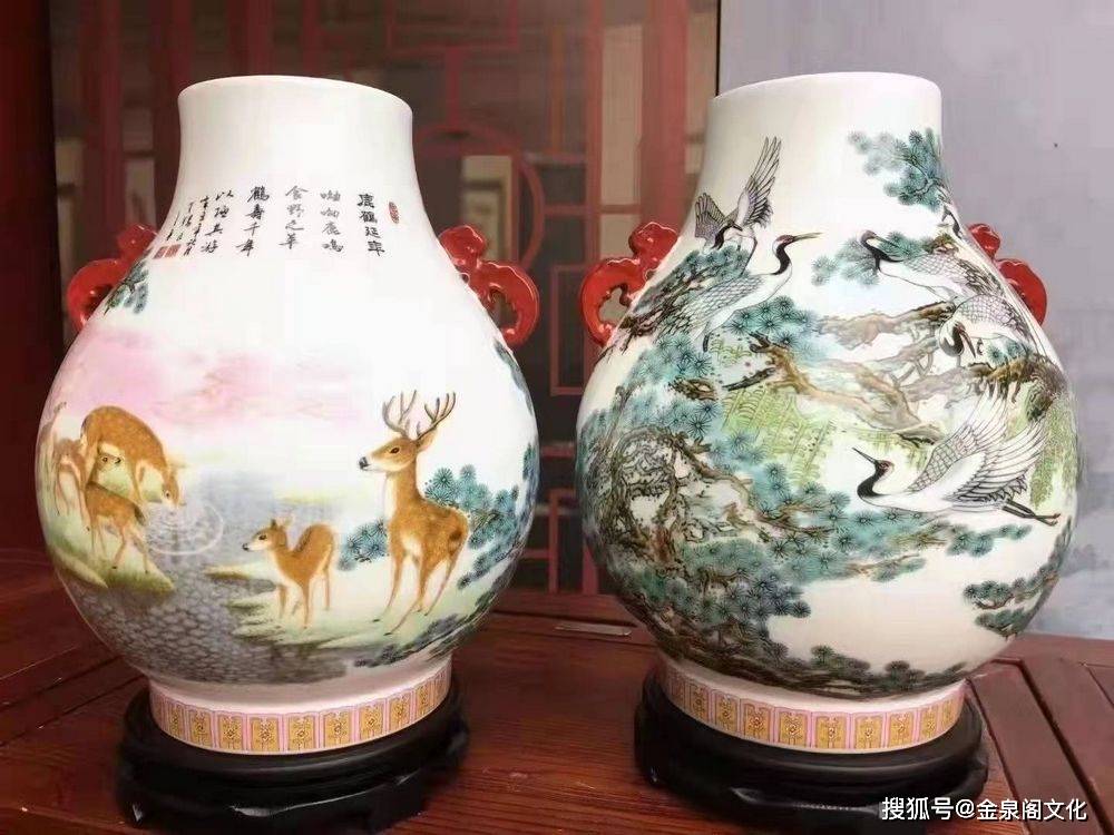 王锡良王采鹤鹿同春大师尊粉彩瓷