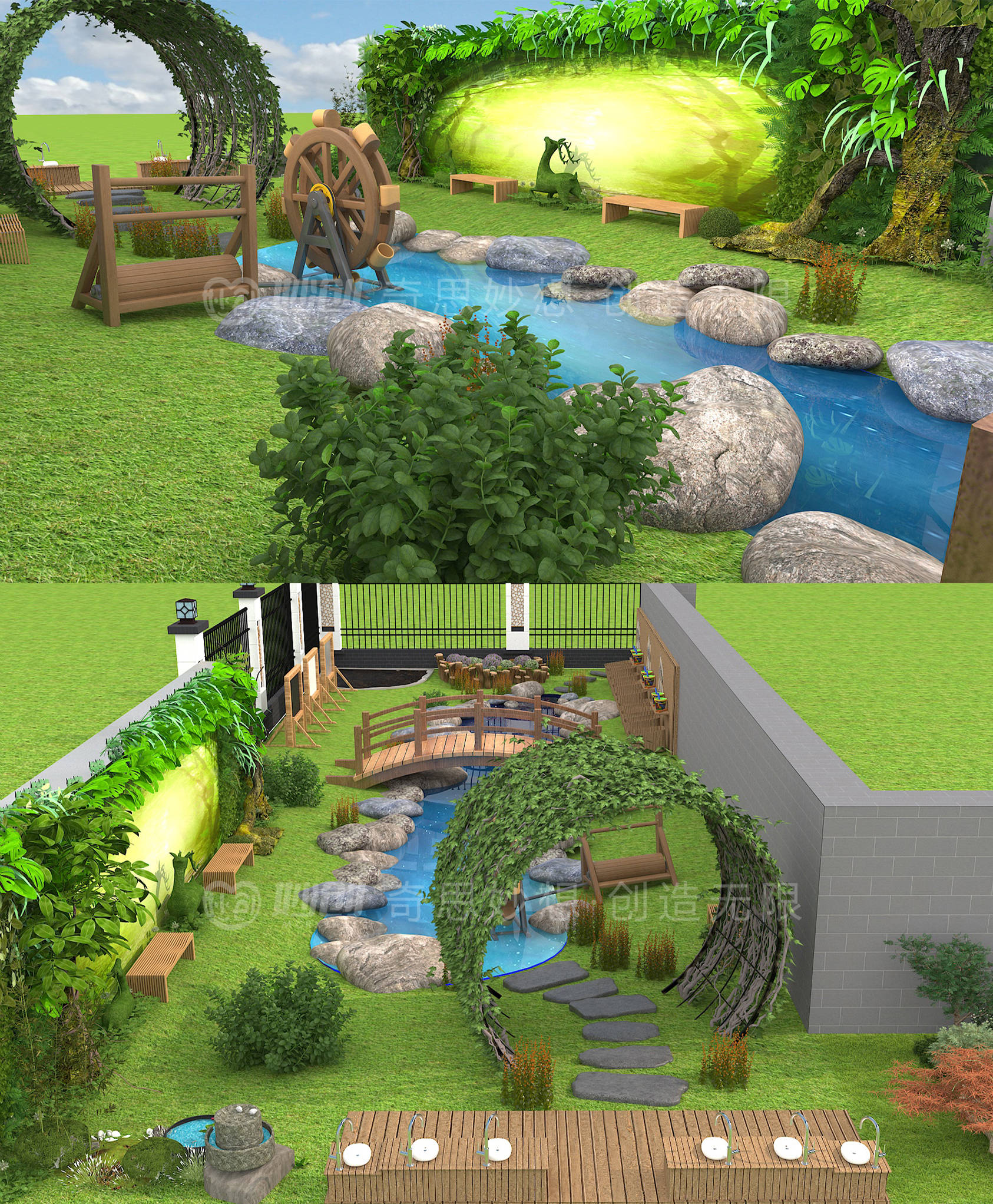 妙创案例幼儿园户外环创设计之户外玩水空间