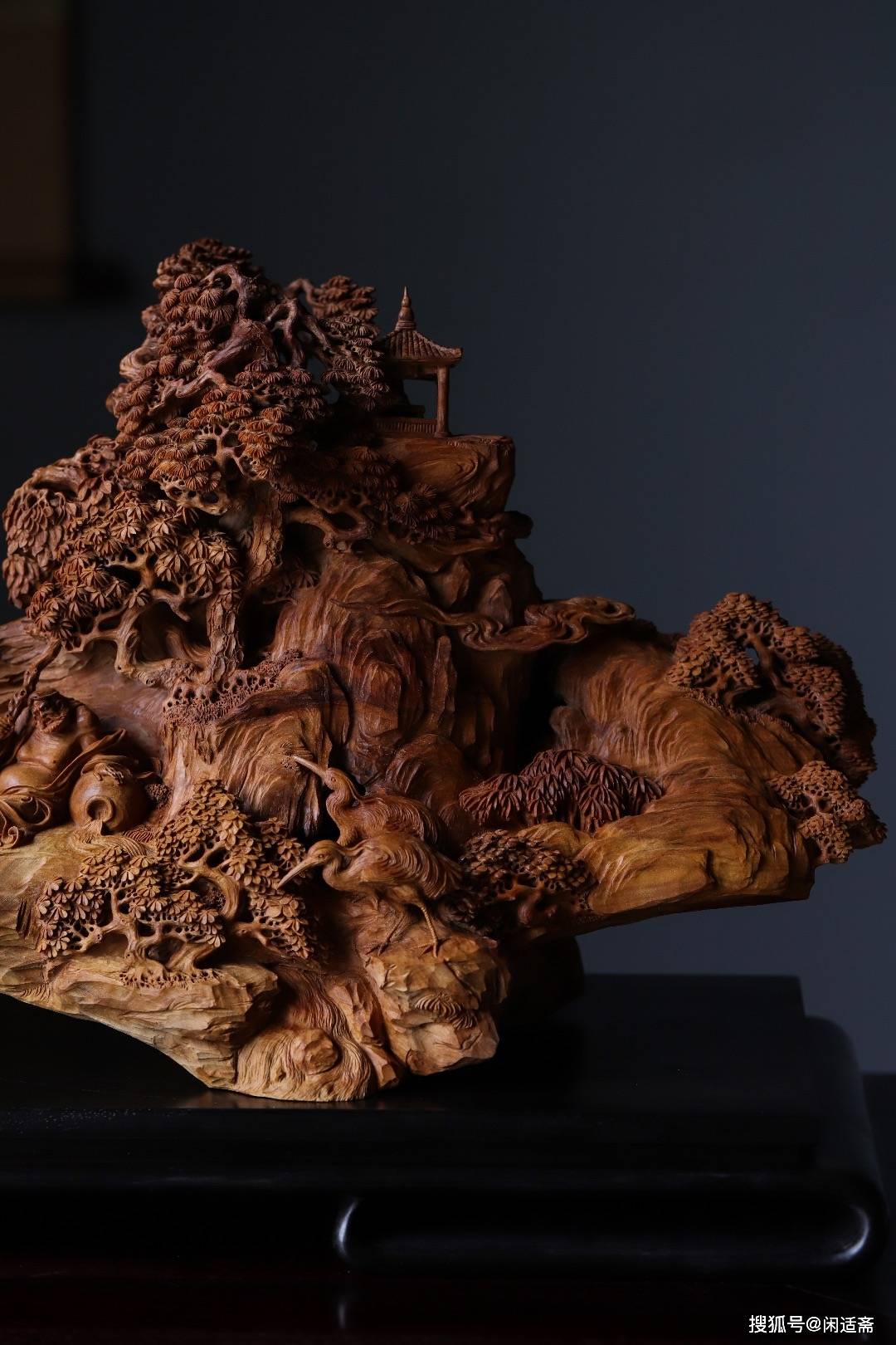 老山檀木雕,自在方外,八仙祝寿,珍藏品_雕刻_钟离_山石