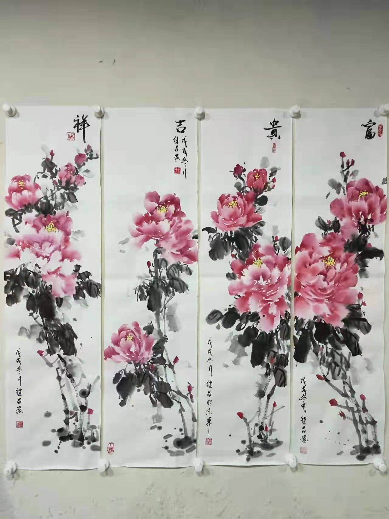 2021国家博物馆收藏王继昌老师作品《华贵》_焦墨_牡丹_艺术