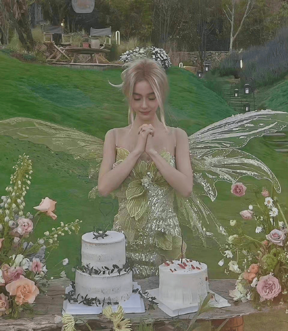 身材 Angelababy离婚后首个生日大变样，穿裙戴假发，草地上许愿似精灵