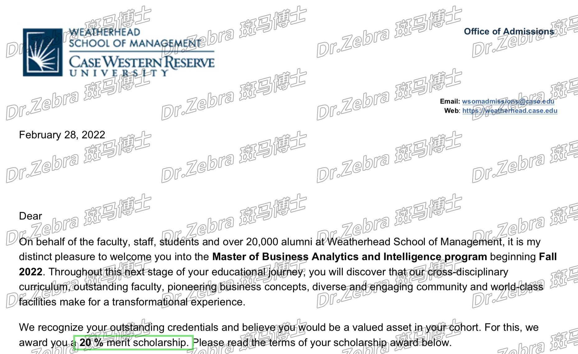 【offer展示】凯斯西储大学 case western reserve university(cwru)