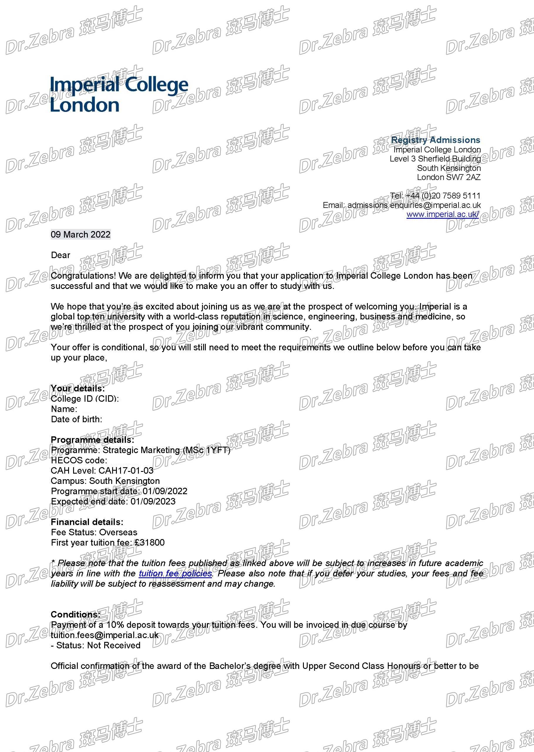 【offer展示】帝国理工学院 imperial college london(ic)msc in