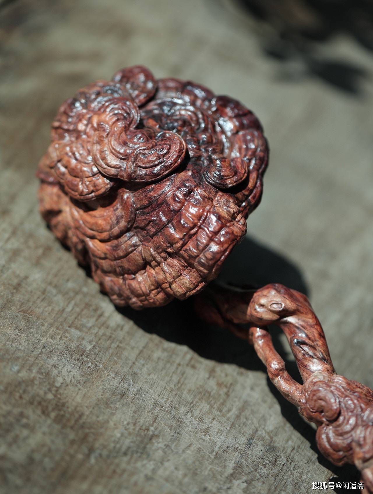 文人案上雅玩,海南黄花梨,灵芝如意_木雕_道教_自然