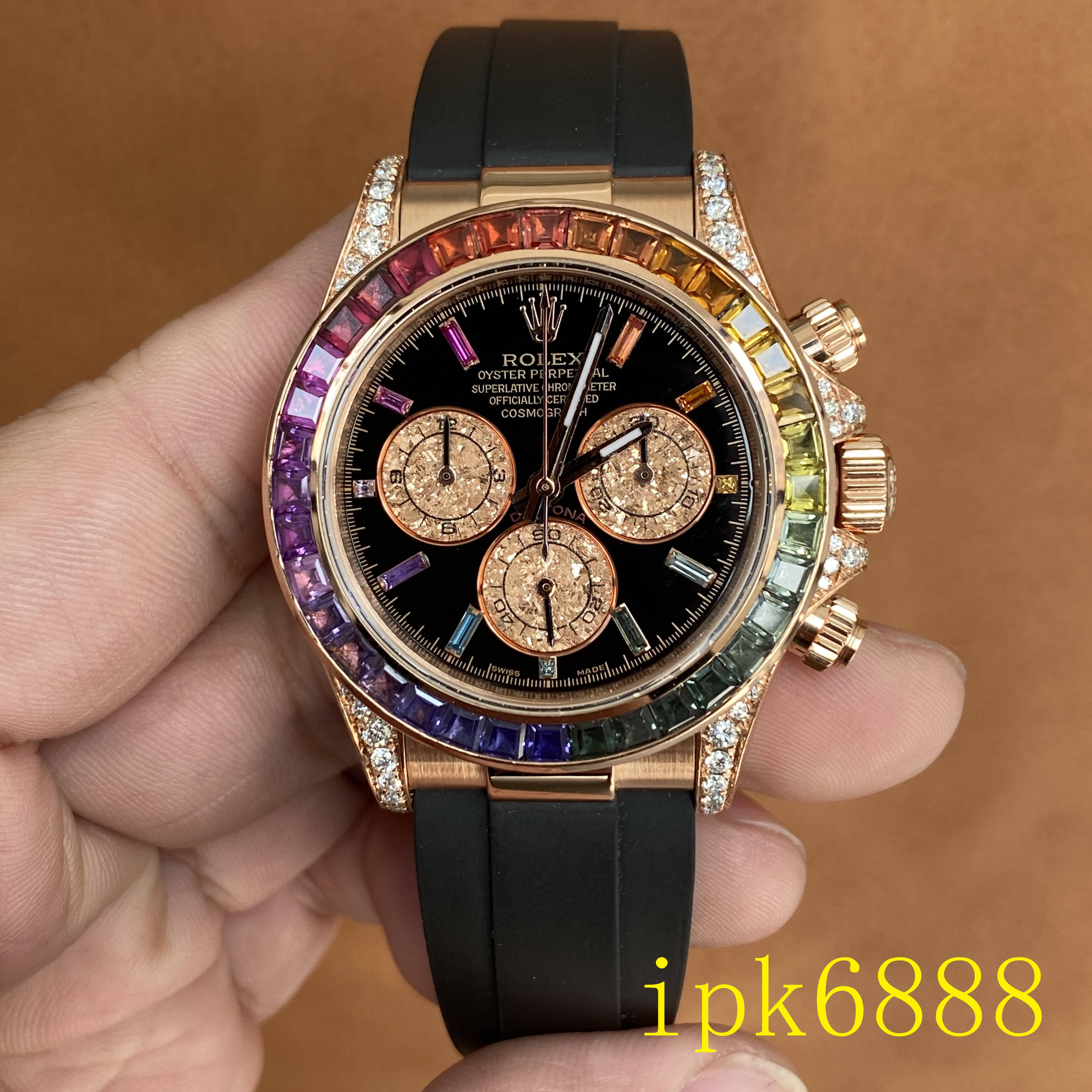 真金定制劳力士玫瑰金彩虹迪