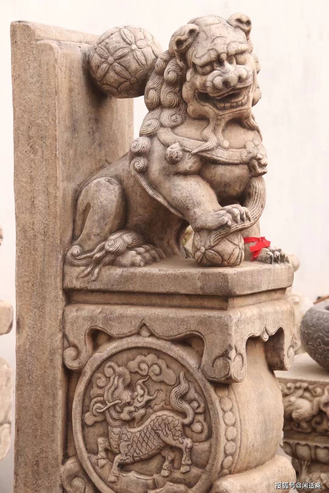 中式庭院,汉白玉石,牌坊抱鼓麒麟门墩狮_狮子_雕刻_象征