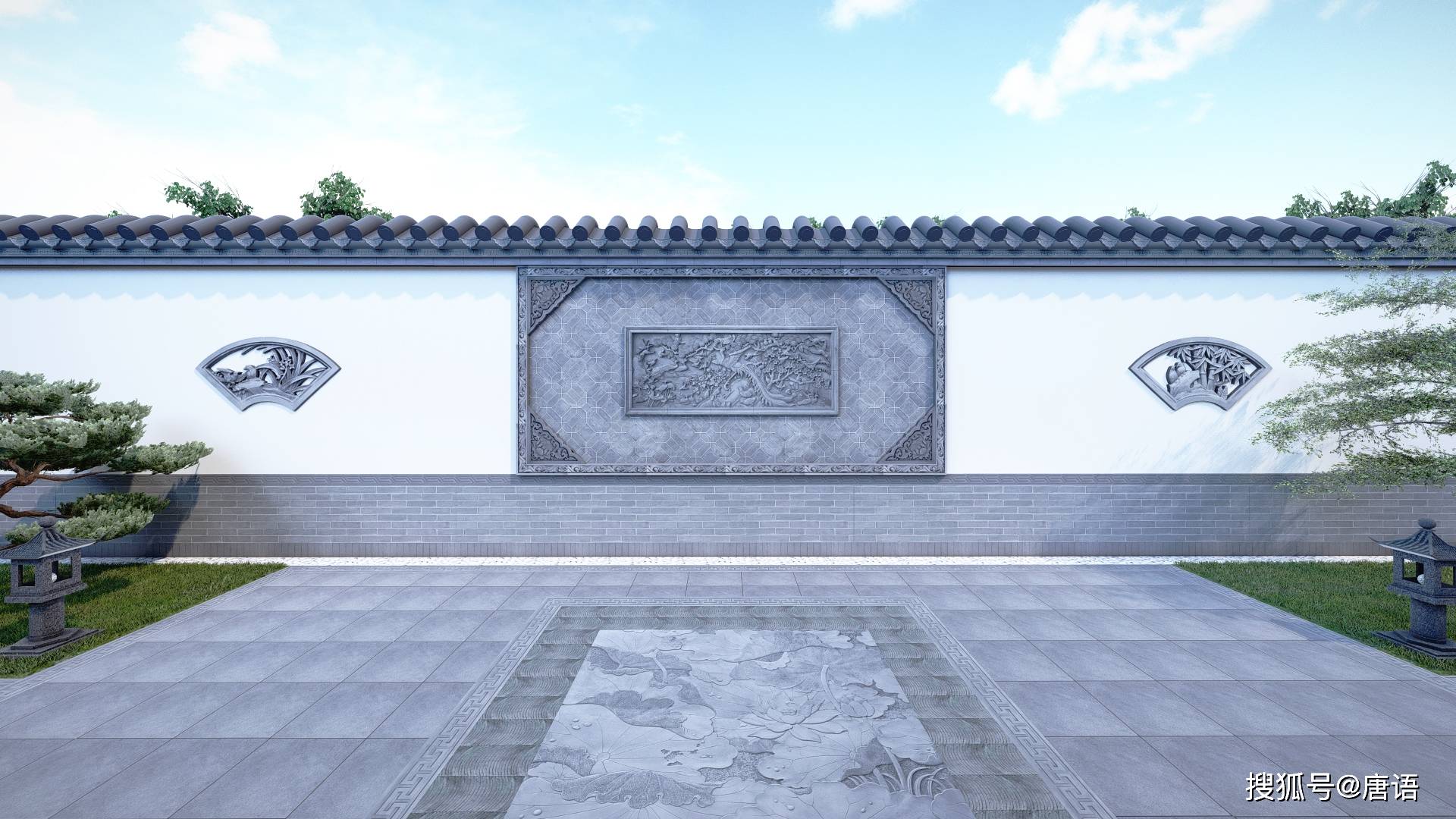 新中式庭院影壁墙景观小品3d模型下载_ID10202735_3dmax免费模型-欧模网