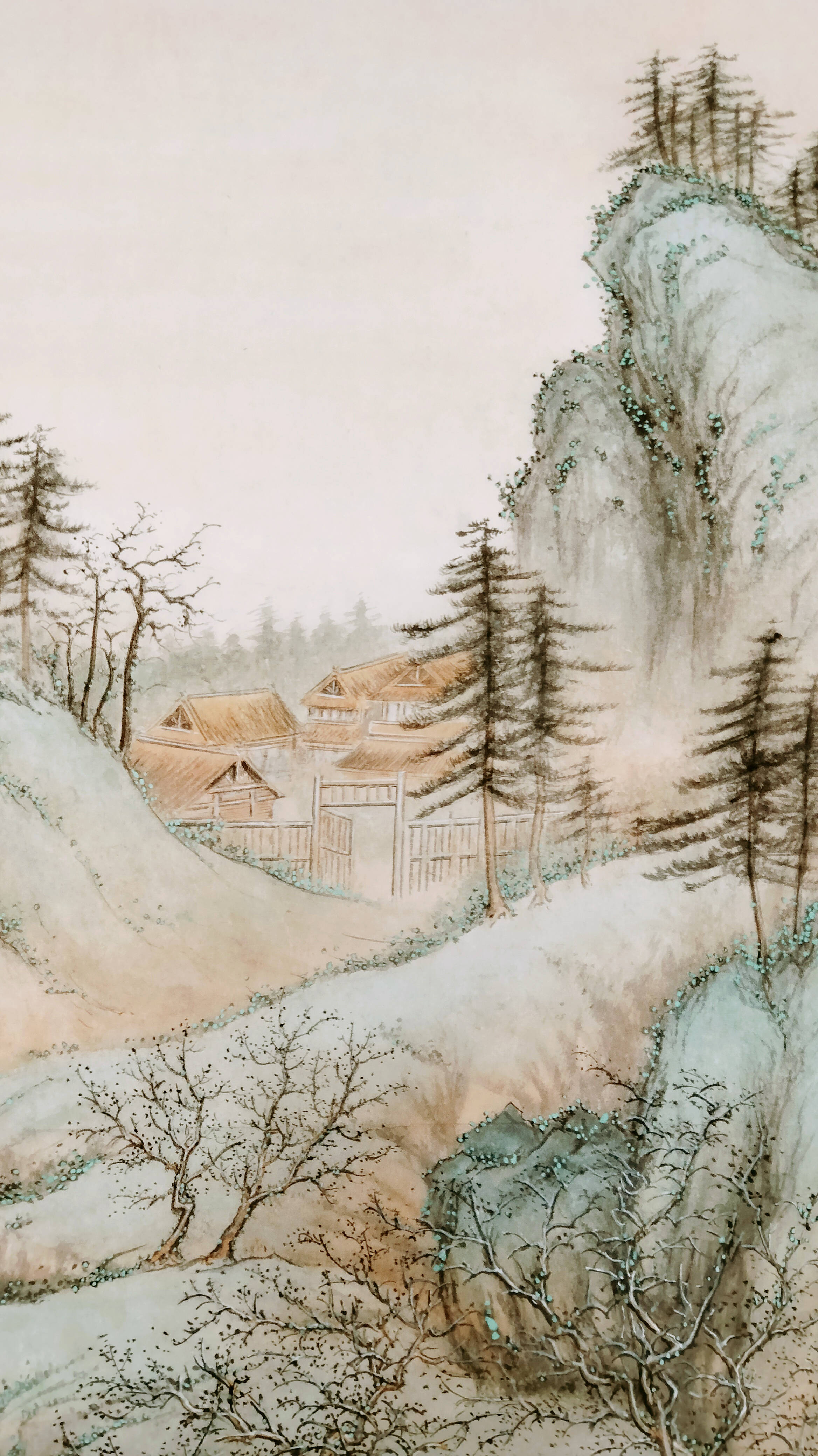 界画寒江青绿山水工笔界画山居图