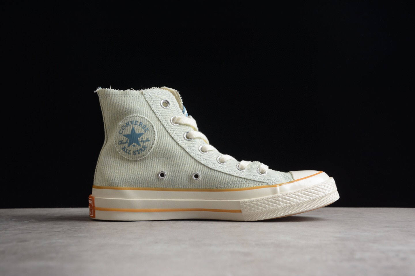 匡威水洗牛仔蓝conversechuck1970s浅橙高帮帆布鞋