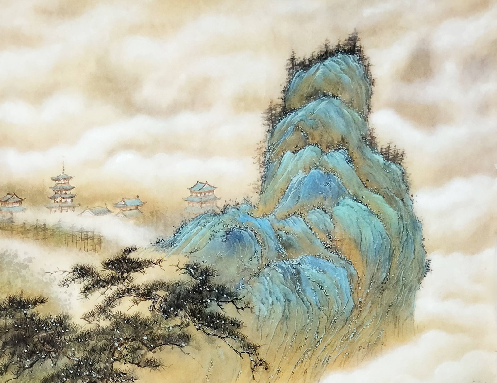 界画寒江---工笔山水界画《云深不知处》场景效果_中国_局部_作品