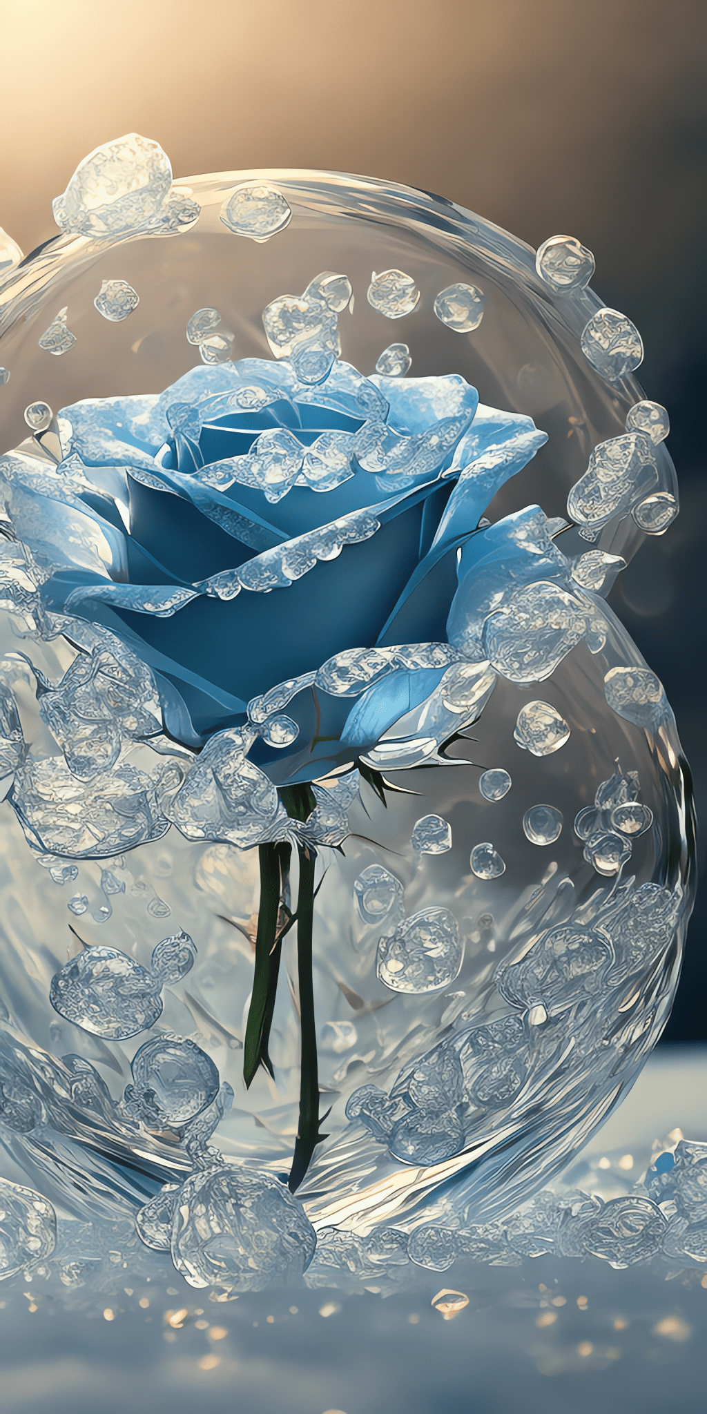 手机壁纸,碎冰蓝色的玫瑰:清晨中的生命之舞