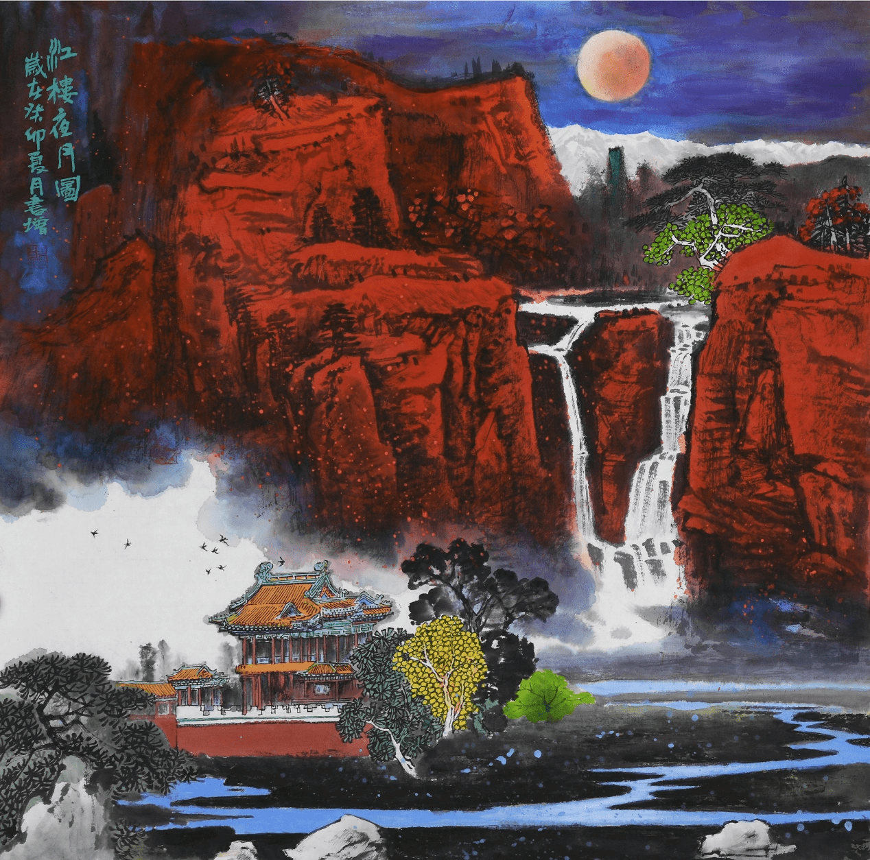 《江樓夜月圖》68cm×68cm 2023年《山水清音》68cm×68cm 2023年